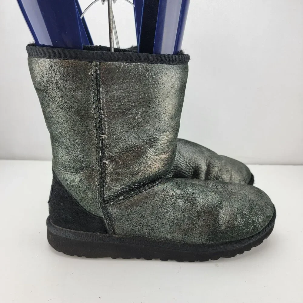UGG Big Girls Size 6 Black Silver Sparkle Classic Glitter Boots Shoes 1000792
